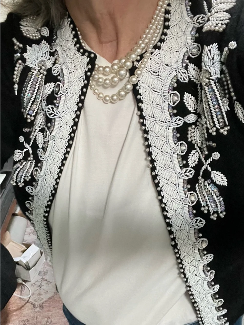 Anne Scott Vintage Embellished Black Women's Cardigan Sweater - Picture 12 of 12